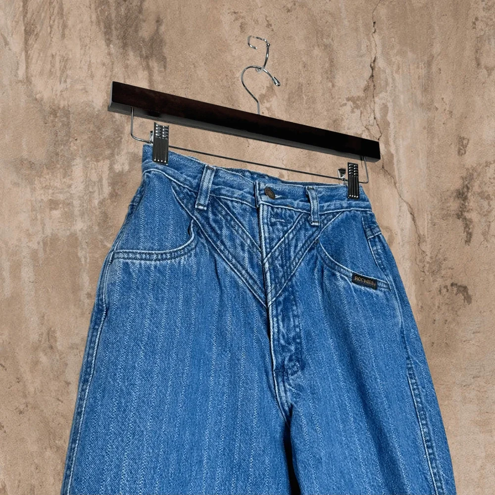 True Vintage Rockies Jeans Blue Pinstripe Relaxed Fit Tapered Ankle 70s_4